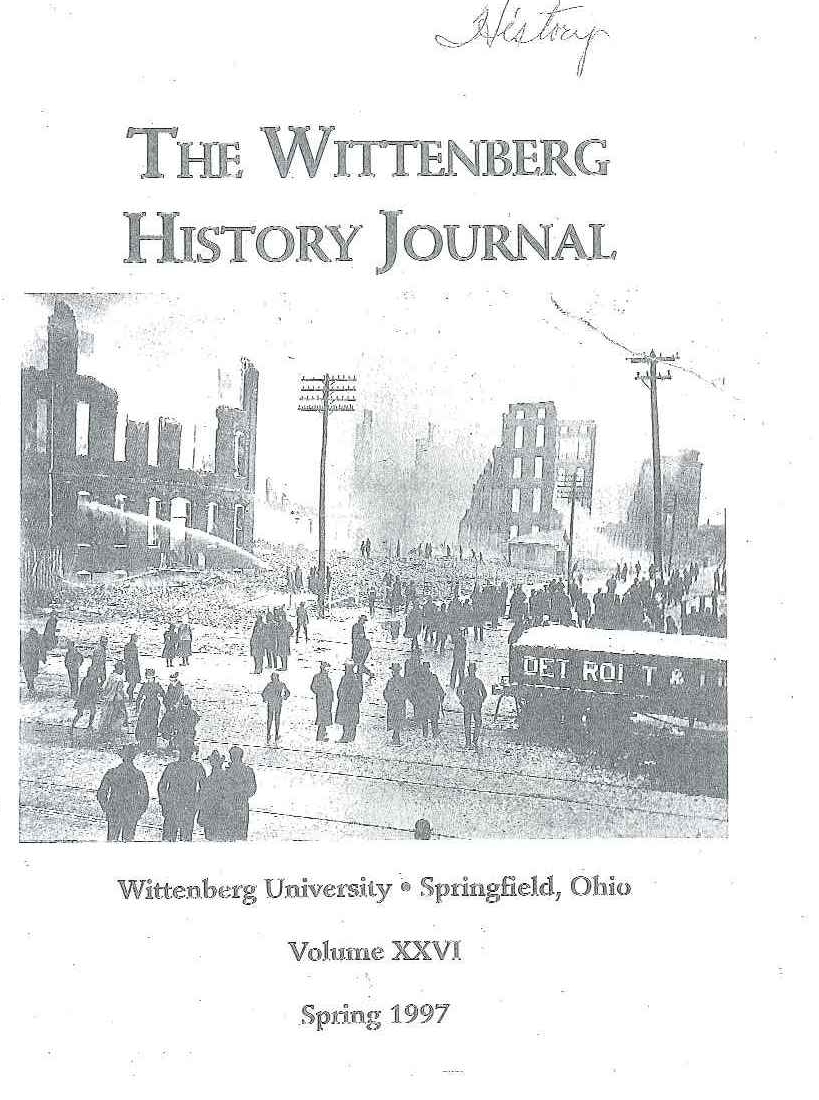 Cover of the Wittenberg History Journal, Volume XXVI, Spring 1997. Photograph depicting the East Street Shops.